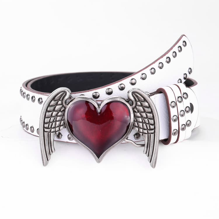 Punk Hip‑Hop Skull Rivet Belt – Love‑Wing Alloy Buckle