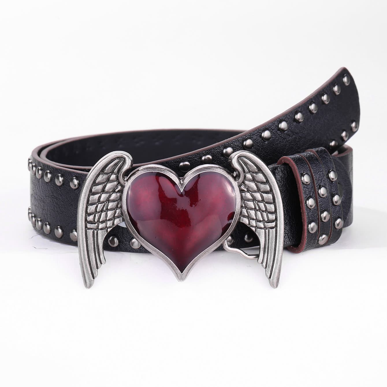 Punk Hip‑Hop Skull Rivet Belt – Love‑Wing Alloy Buckle