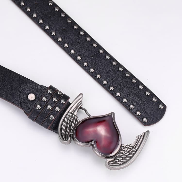 Punk Hip‑Hop Skull Rivet Belt – Love‑Wing Alloy Buckle