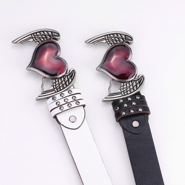 Punk Hip‑Hop Skull Rivet Belt – Love‑Wing Alloy Buckle