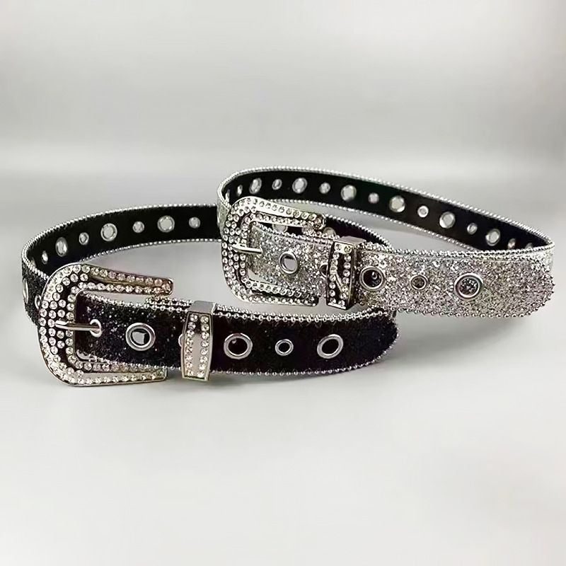Rhinestone Sequin Hollow Belt - Versatile Decor For Jeans