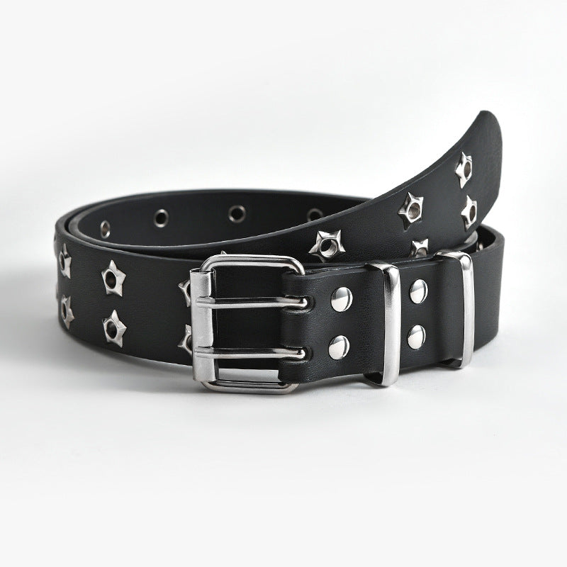 Korean Hollow Punk Belt - Star Eye Double Row Decor For Women