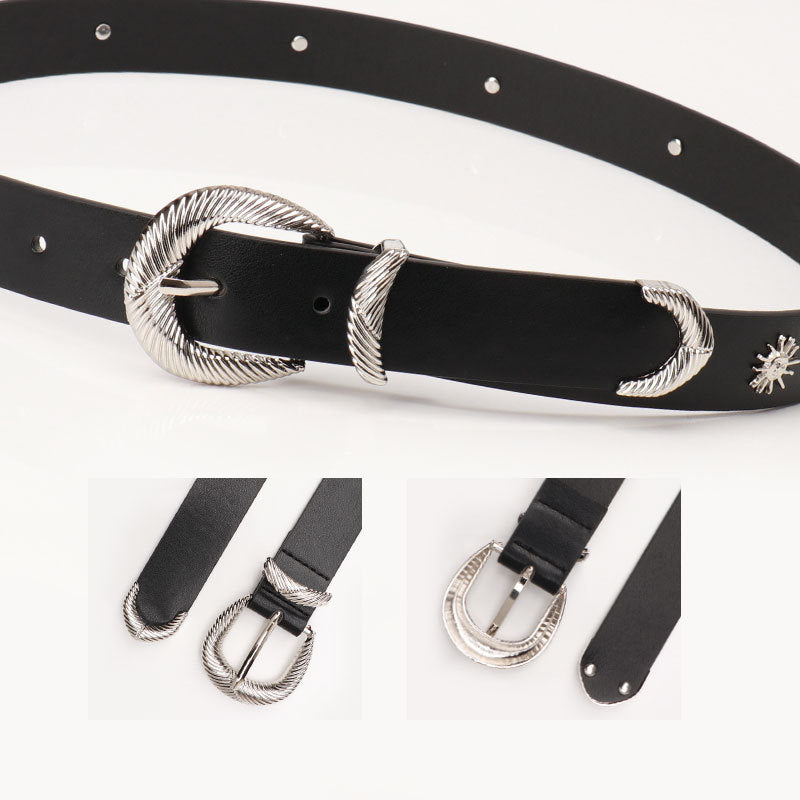 Y2K Sunflower Rivet Belt - Alloy Buckle Jeans Decor Belt