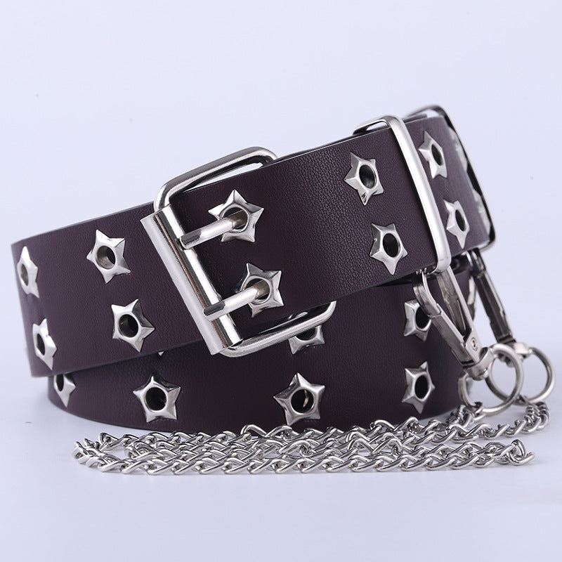 Korean Hollow Punk Belt - Star Eye Double Row Decor For Women