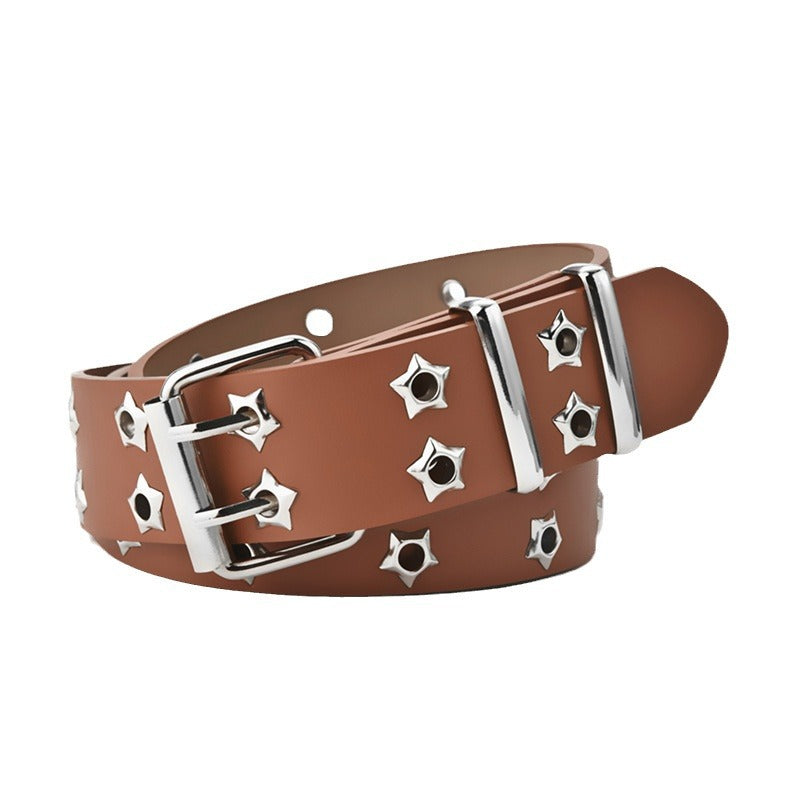 Korean Hollow Punk Belt - Star Eye Double Row Decor For Women