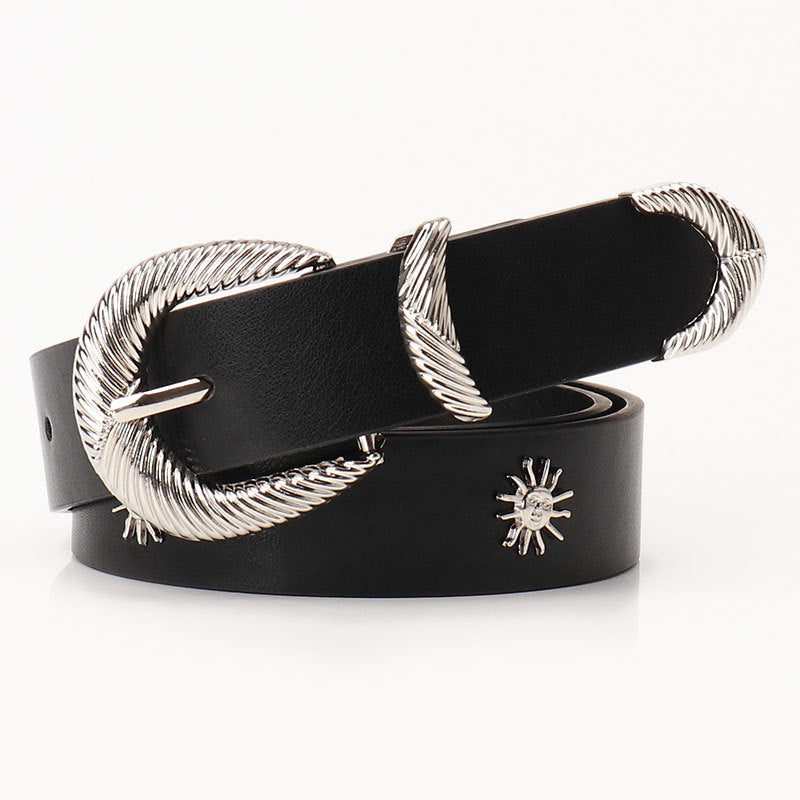 Y2K Sunflower Rivet Belt - Alloy Buckle Jeans Decor Belt
