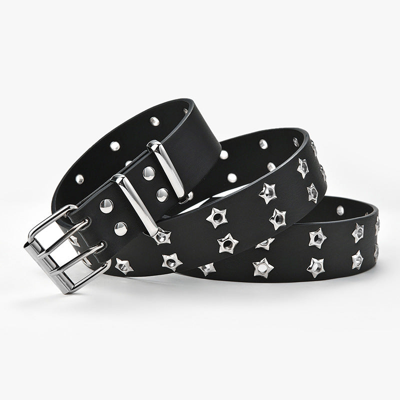 Korean Hollow Punk Belt - Star Eye Double Row Decor For Women