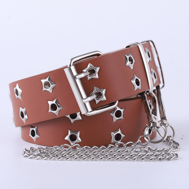 Korean Hollow Punk Belt - Star Eye Double Row Decor For Women