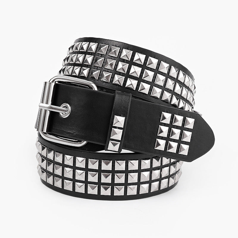 Y2K Pyramid Rivet Belt - Gothic Square Bead Punk Style For Women