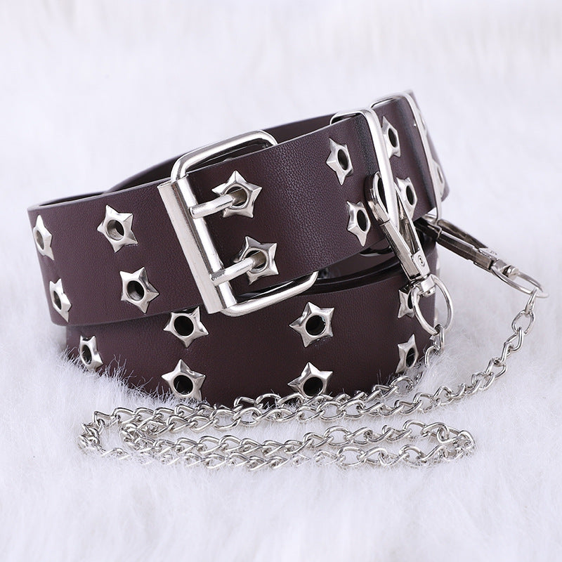 Korean Hollow Punk Belt - Star Eye Double Row Decor For Women