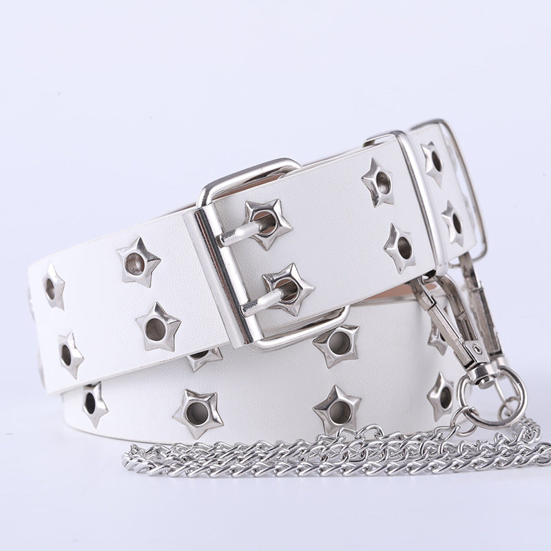 Korean Hollow Punk Belt - Star Eye Double Row Decor For Women