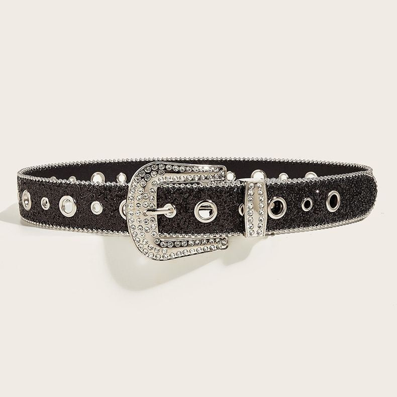 Rhinestone Sequin Hollow Belt - Versatile Decor For Jeans